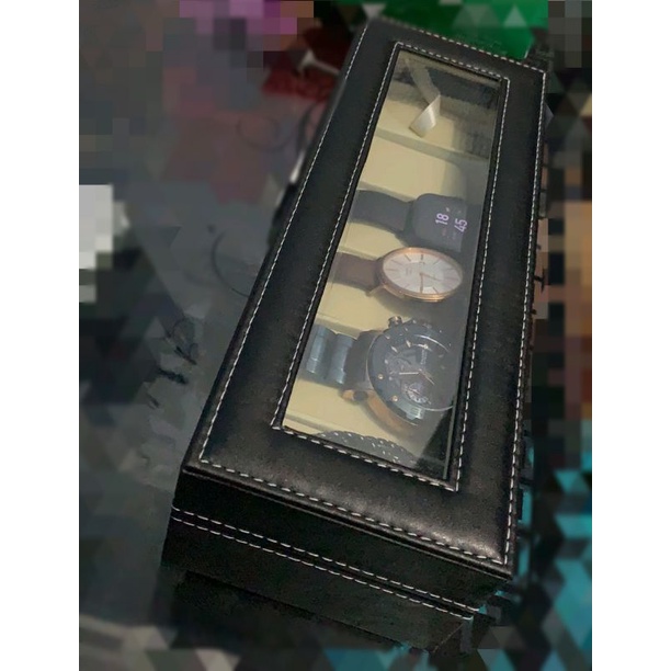 Kotak Jam Tangan Isi 6 SLOT Watch Organizer Tempat Penyimpanan Aksesoris Arloji Bahan Kulit PU Lux