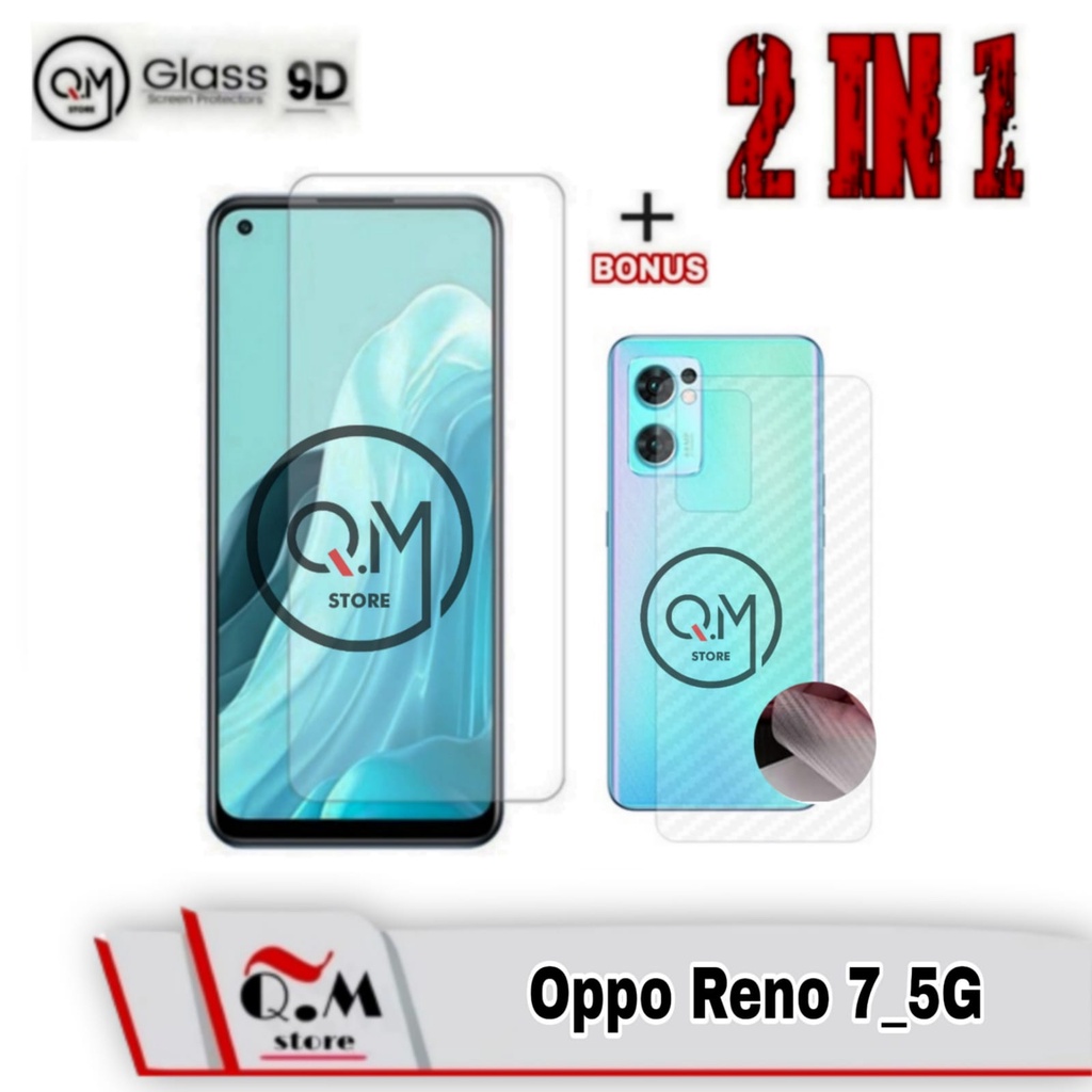 Paket 2 IN1 Tempered Glass Layar Oppo Reno 7 5G Anti Gores Pelindung Layar Screen Guard Full 9D Plus Garskin