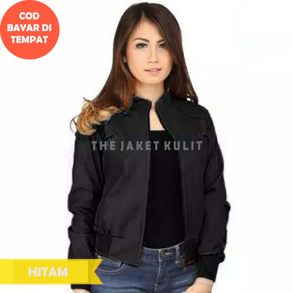 Jaket RIB Semi Kulit Sintetis Cewek Warna Hitam