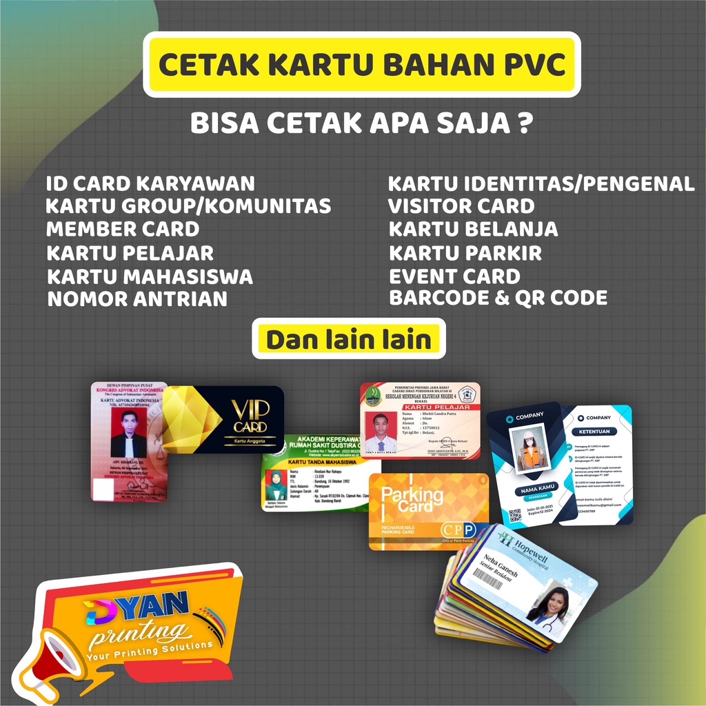 CETAK BERBAGAI MACAM KARTU &amp; ID CARD ANTI LUNTUR BAHAN PVC CARD