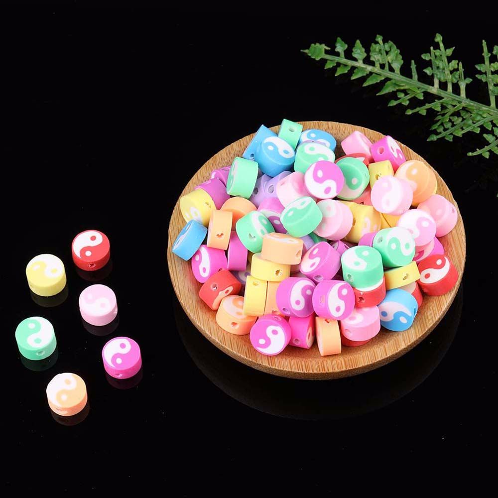 Needway  9 mm Round Beads Candy Color DIY Jewelry Making Yin Yang Eyes Loose Beads Necklace Bracelet Tai Chi Earring Handmade 50 Pcs Needlework Beads/Multicolor