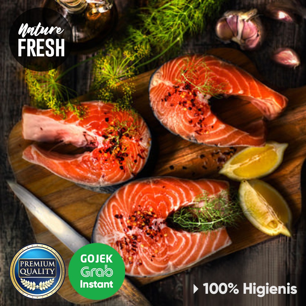 Ikan Salmon Steak Beku Frozen 200gr Kualitas Premium - Ikan Salmon Atlantik Norwegian Steak