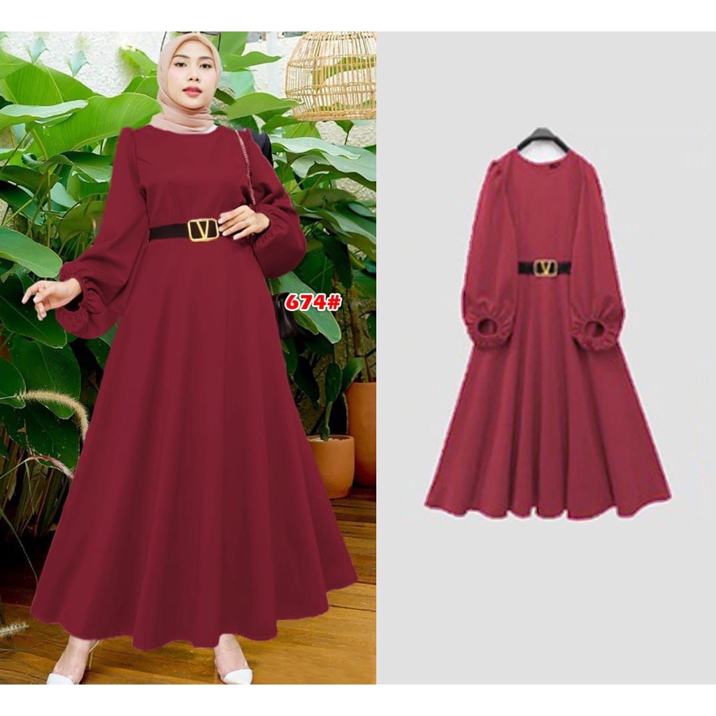 674# gamis wanita terbaru// fahion muslim gamis scuba+FREE BELT V