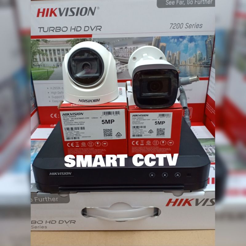 PAKET CCTV HIKVISION 5MP 4 CHANNEL 2 KAMERA NON AUDIO / AUDIO SERIES KOMPLIT GARANSI RESMI 2 TAHUN