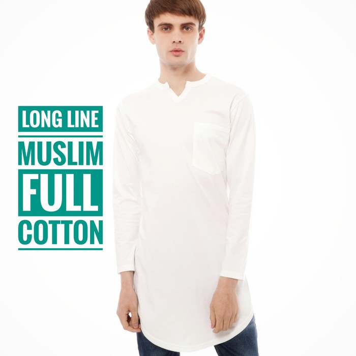Koko Pria Lengan Panjang Bordir Emas Koko Syubbanul Muslimin Bus IK413 Kaos Long Line Pakistan Musli