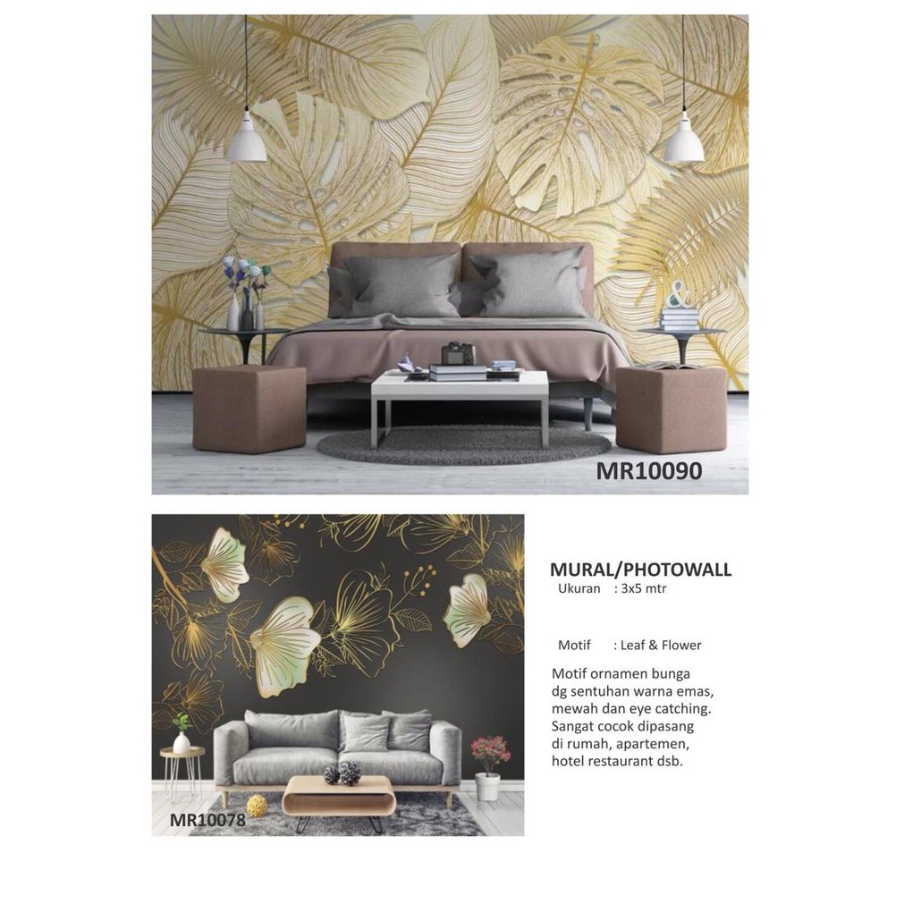 PHOTOWALL MURAL DINDING 3D WALLPAPER MURAL DAUN GOLD N BLACK