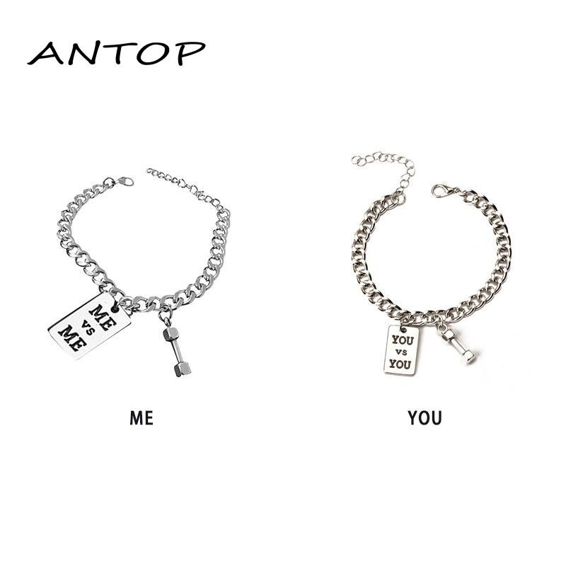 1 Pcs Gelang Couple Pasangan Teman Rantai Logam Titanium Baja Tahan Karat Perak You and Me Bracelet ANTOP