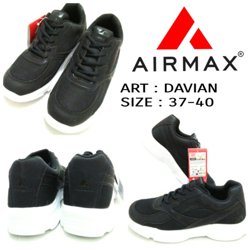 SEPATU SEKOLAH TALI UNISEX AIRMAX DAVIAN HITAM PUTIH SIZE 37-40 TERBARU