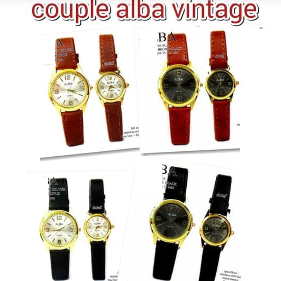 JAM TANGAN COUPLE VINTAGE KULIT PRIA WANITA PASANGAN