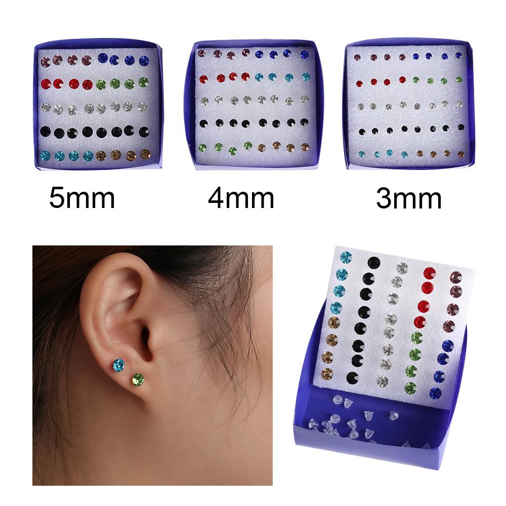 Solighter 20pasang/40pcs Ear studs Pin Earring Kristal Bening Kristal Warna-Warni