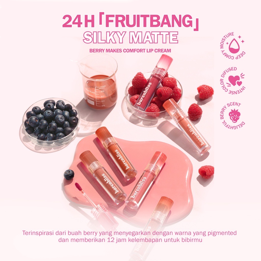 BARENBLISS Lip Make Up Korea / Kosmetik Bibir / Lipstick Tint Cream Matte Velvet Gloss Cheek Mousse Ink Stain Paint Balm Nutrition Serum Mask Liner Plumper Crayon Satin Scrub Glossy Gincu Lips Stick Lipstik / Cosmetic Makeup Face Treatment Perawatan / BNB