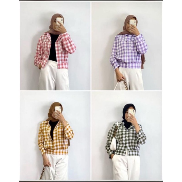 kemeja pocket  kotak/kemeja kotak-kotak/kemeja wanita/cardigan kotak