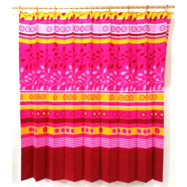 Gorden hordeng jendela kamar tanggung 2 kaca Bunga Pink ukuran 150 x 140 cm