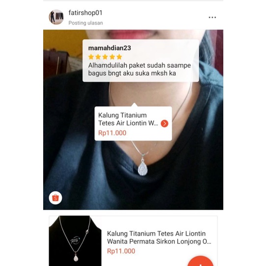 Kalung Titanium Tetes Air Liontin Wanita Permata Sirkon Lonjong OVAL Silver Berkilau Anti Karat