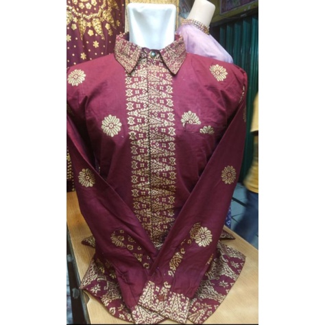 KEMEJA PRIA BATIK MOTIF SONGKET PALEMBANG COUPLE KAPELAN PASANGAN KONDANGAN SUAMI ISTRI LENGAN PANJA