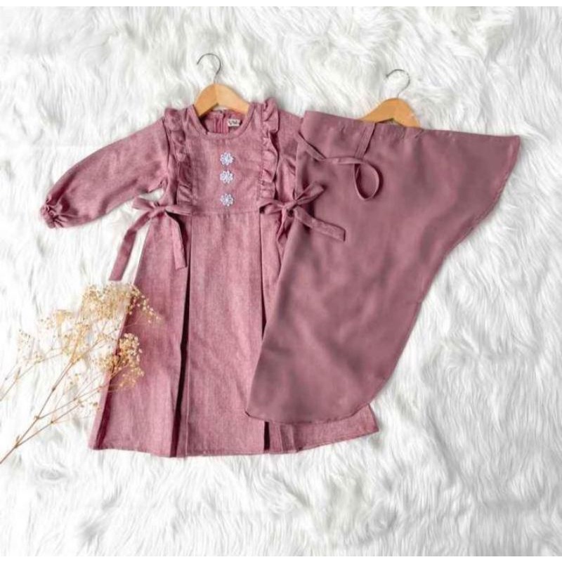 Set gamis anak perempuan katun madina usia 2-15 tahun