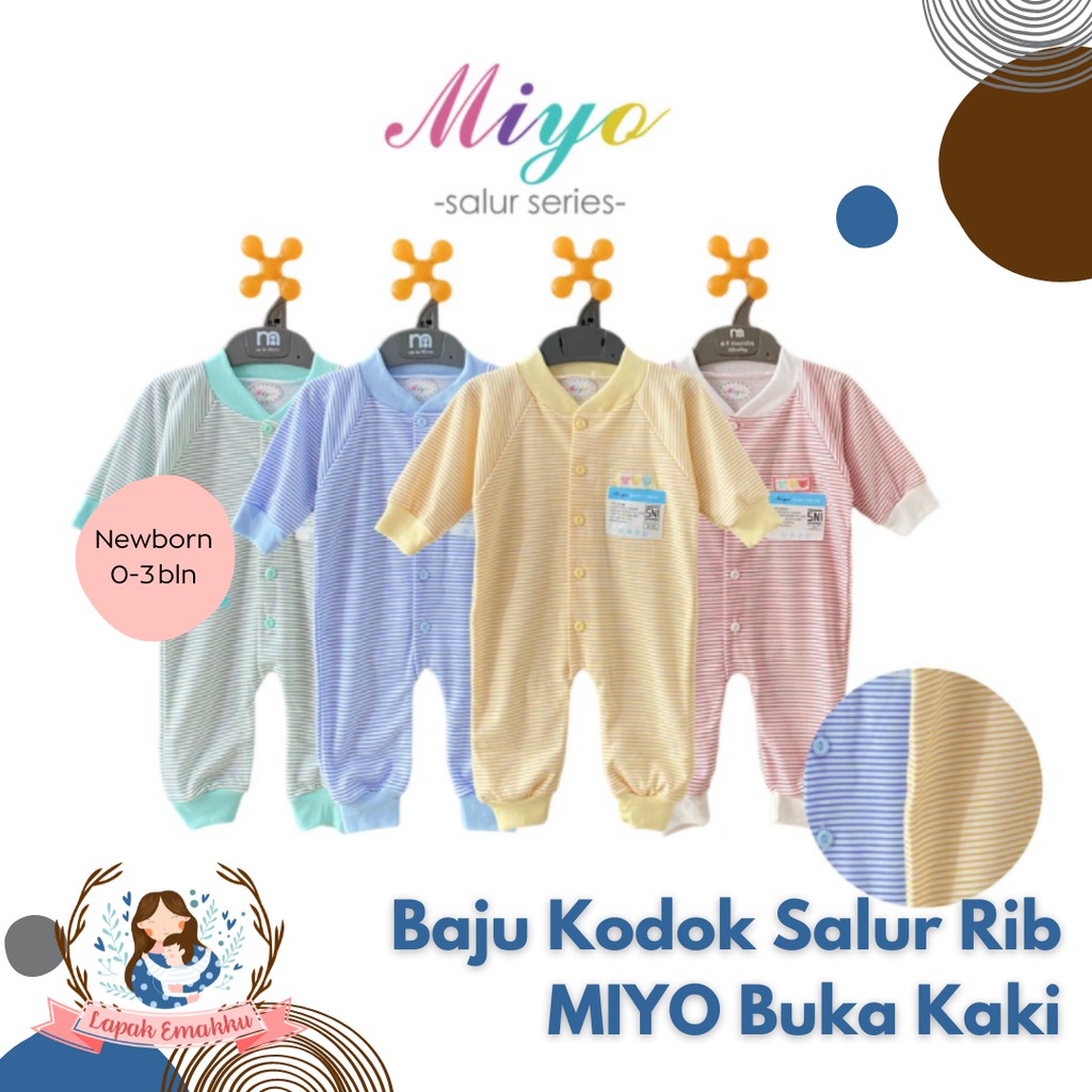 Baju Bayi Kodok MIYO 2 Pcs Sleepsuit Buka Kaki Motif Salur Newborn - Perlengkapan Bayi
