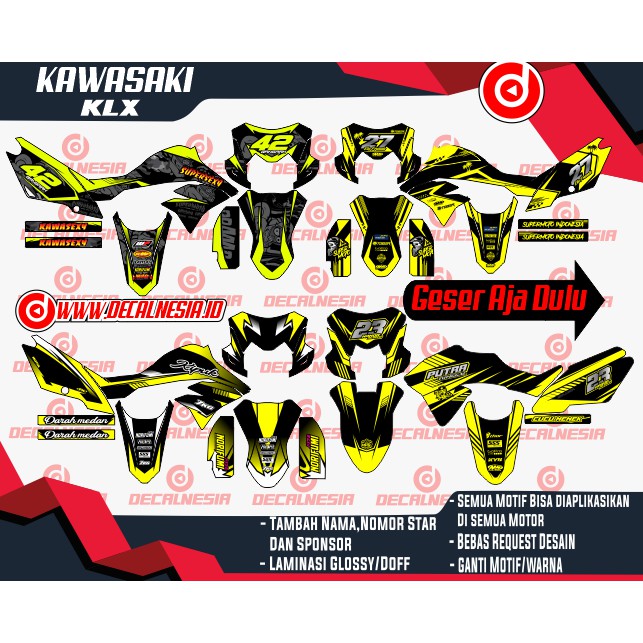 Stiker KLX 150 BF / Decal KLX DTRACKER / Stiker KLX DTRACKER / Decal KLX BF Warna Kuning Full Body