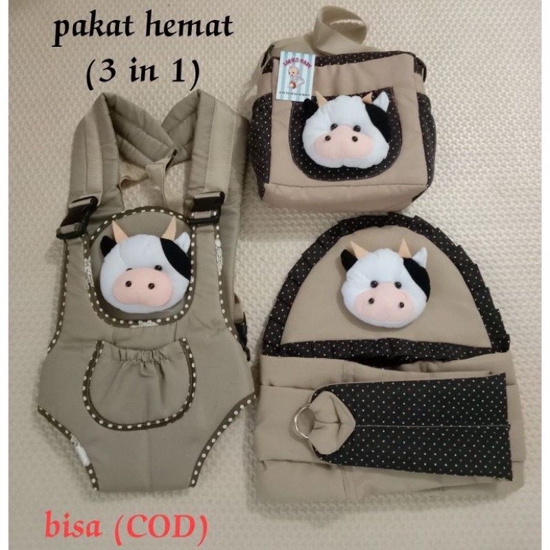 3in1set gendongan bayi depan,renda,&amp;tas kecil dora