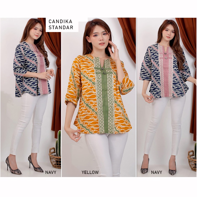 Evercloth Candika Blouse Wanita Atasan Wanita Blouse Batik Wanita Lengan Panjang Atasan Batik Wanita