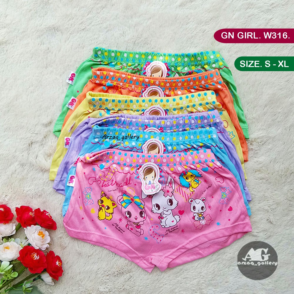 1 Pcs - Boxer anak perempuan / celana boxer GN W 316  boxer warna | Pakaian Dalam Anak | Boxer | Cd