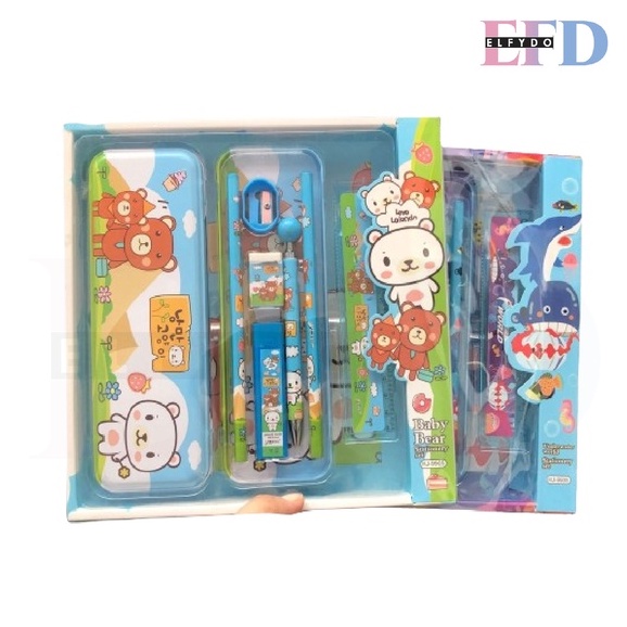 ELFYDO 2010_STATIONARY_SET Kotak Pensil Anak Set 7In1 Stationery Alat Tulis Kotak Pensil Karakter