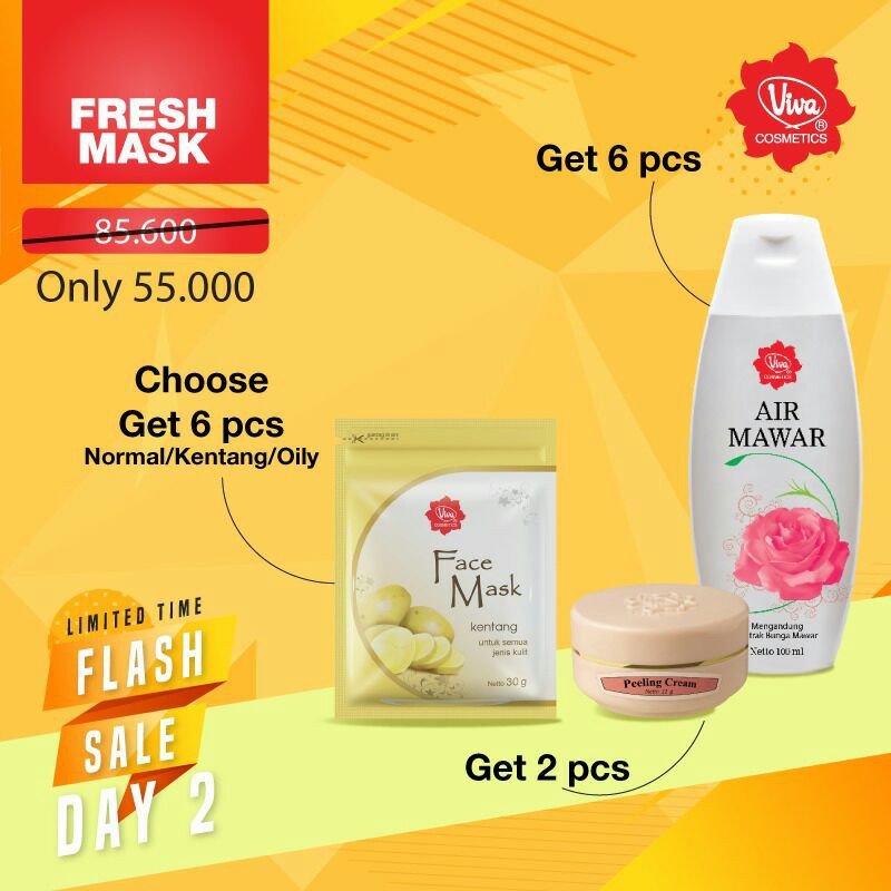 Paket Air Mawar Rose Water Face Mask Masker Wajah Kentang Kulit Berminyak Kering Peeling Cream Viva