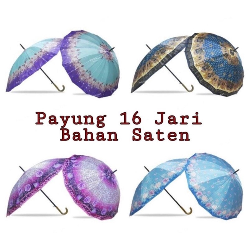 Payung 16 jari saten motif kembang