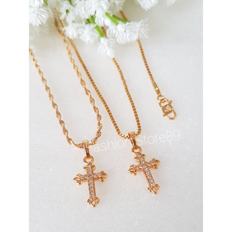 Ready Kalung Salib Fashion unik simple bestquality bestseller Xuping lapis emas 18K salib