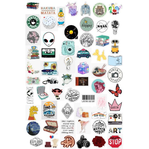 

40pcs stiker bontak no theme animasi perkemahan barcode robot camera surya book flower