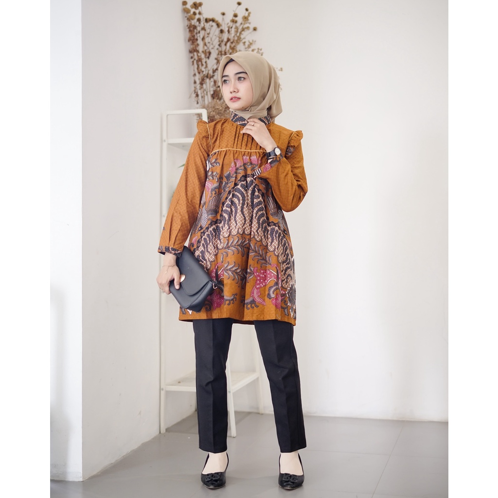 Batik Alina Amanda Tunik Batik Baju Batik Wanita Modern S M L XL XXL Atasan Batik Modern Batik Kerja Wanita