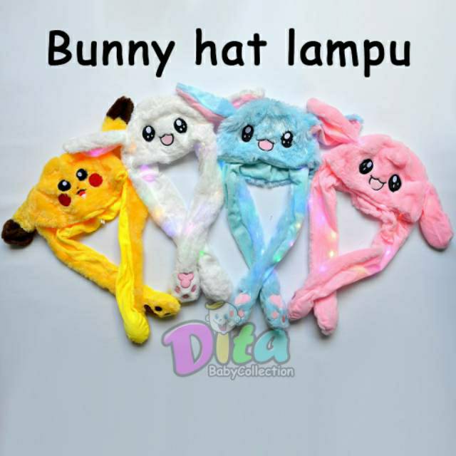 READY BANDUNG TOPI BUNNY HAT LED KOREAN HAT TOPI TELINGA NAIK TURUN TELINGA LAMPU LUCU KOREAN HAT