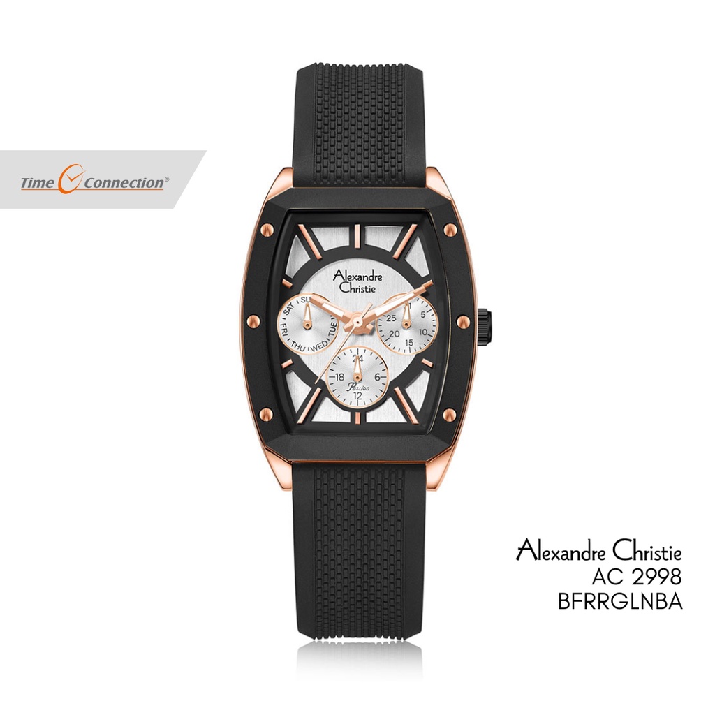Alexandre Christie AC 2998 BFRRGLNBA Hitam Rosegold Original / Jam Tangan Wanita Analog Karet / Blac