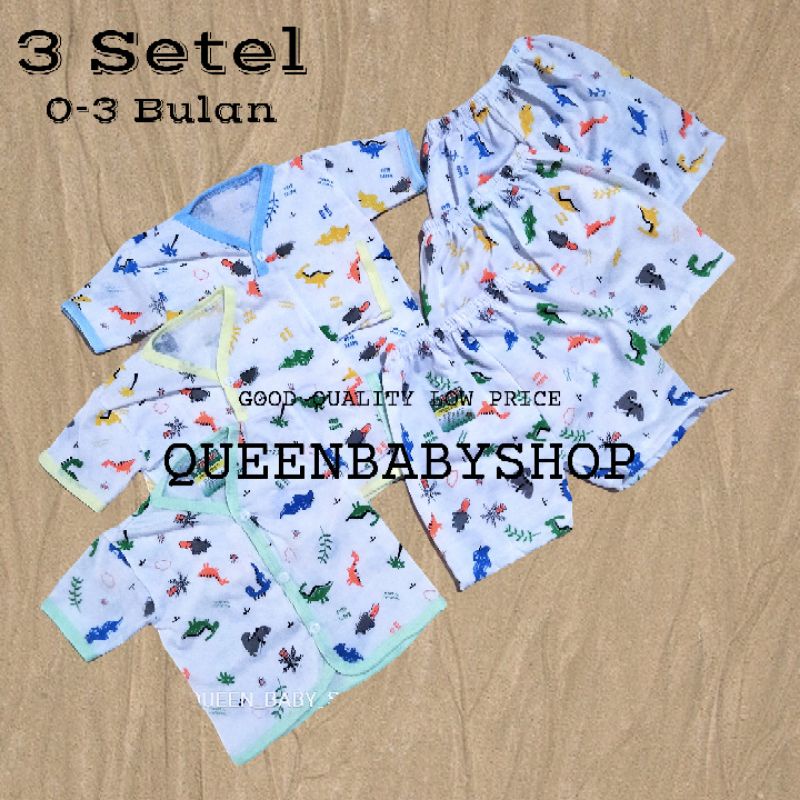 AUP MOTIF 3 Setel Baju Pendek Celana Pendek SETELAN NEWBORN Baju Bayi Baru Lahir Piyama Bayi