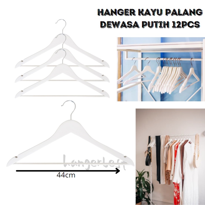 Gantungan Baju Kayu Palang Dewasa Hanger Display Pakaian (wood) putih 12pcs