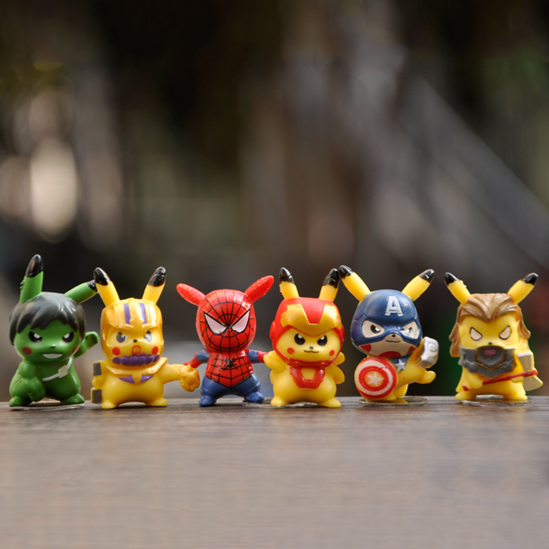 Mainan Action Figure Pokemon Pikachu The Avengers Spider-Man Hulk Captain America Bahan Pvc Untuk Topper Kue