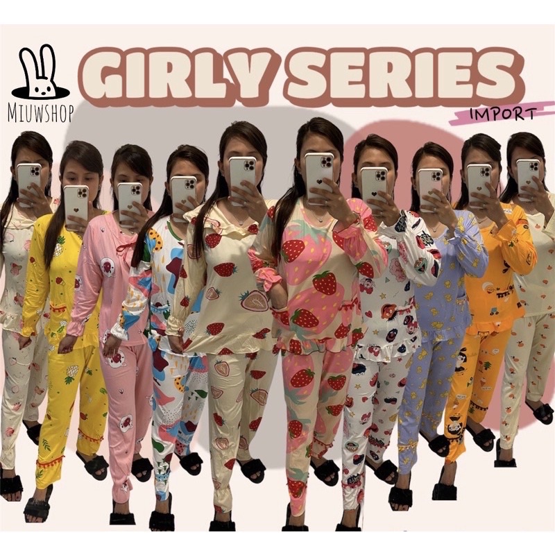 BAJU TIDUR LENGAN PANJANG LEISURE VOGUE DLL KOREA IMPORT CINA WANITA KADO PP PIYAMA REMAJA DEWASA-Random(bsa pilh size