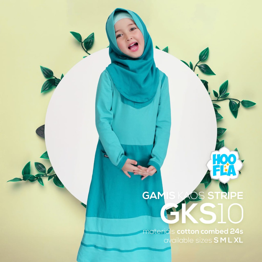 KAE gamis kaos stripe set kerudung " GKS10 " hijau tosca - tosca muda