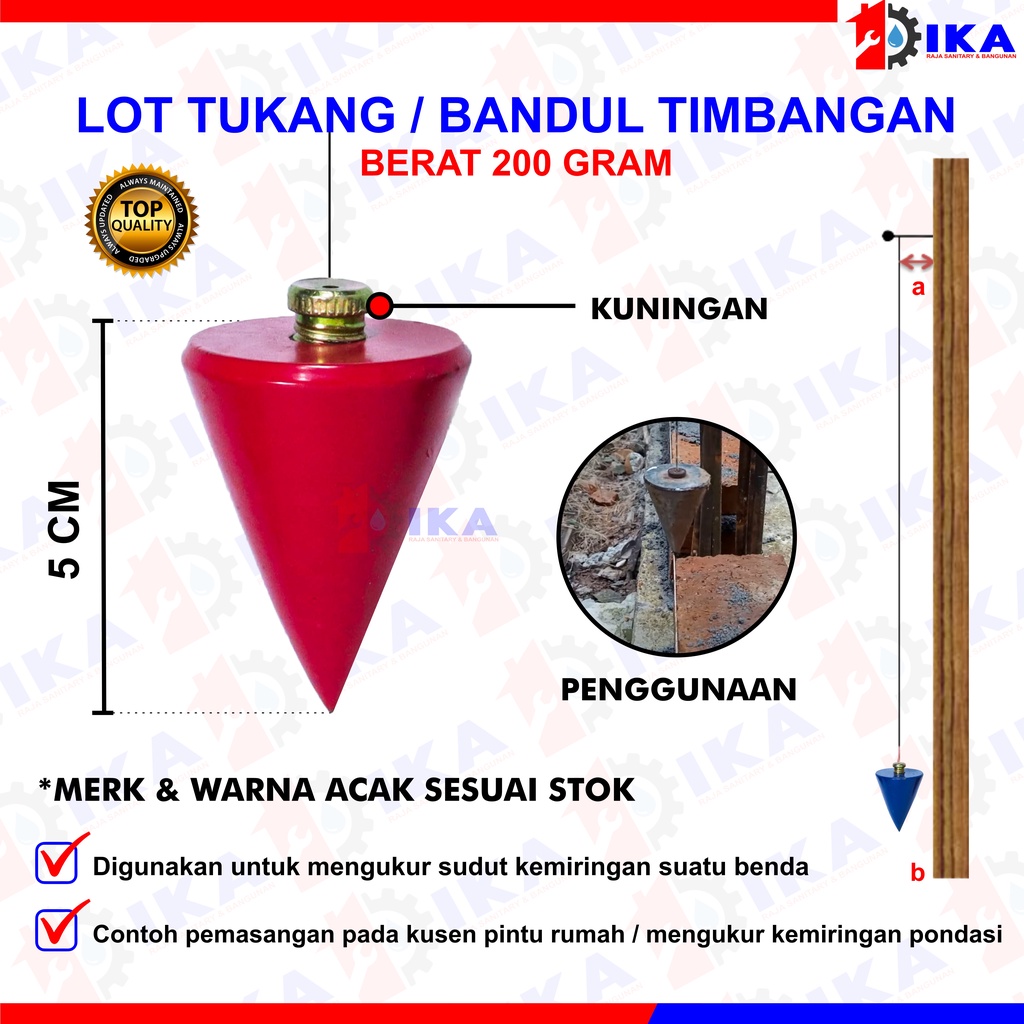 Lot tukang / timbangan 200gr / peluru bangunan / alat ukur besi berat bandul kuat akurat