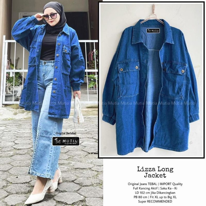 LIZZA LONG JACKET BY MUTIA (JAKET JEANS WANITA) Jaket jeans muslimah rekomeded