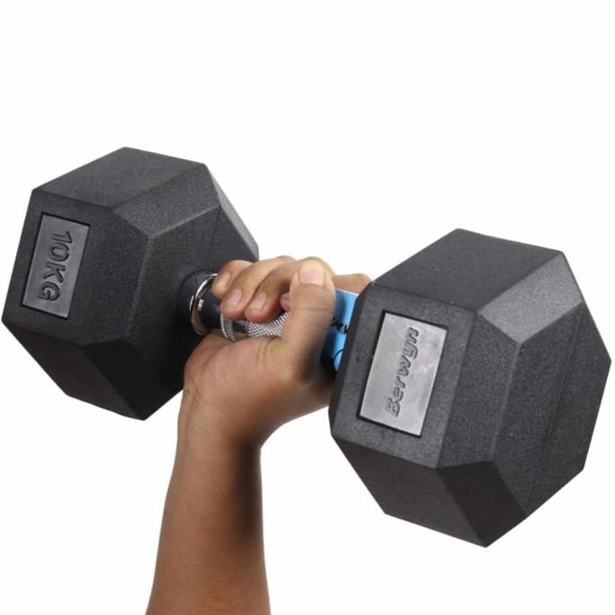 Berwyn Dumbbell Karet Hexagonal 10 KG / Barbel 10 KG - Hitam