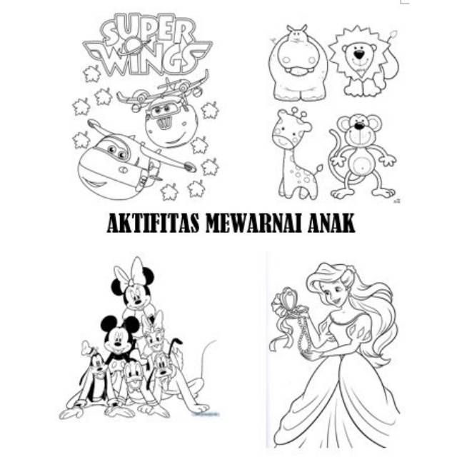 Kertas Aktivitas Mewarnai Karakter Kartun Anak Ukuran A4