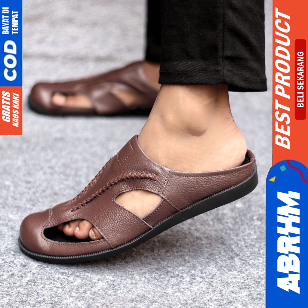 Sepatu Sandal Casual Kulit Asli Bustong Tutong Sendal Slop Original Murah Terbaru Kekinian WIRO ABRHM