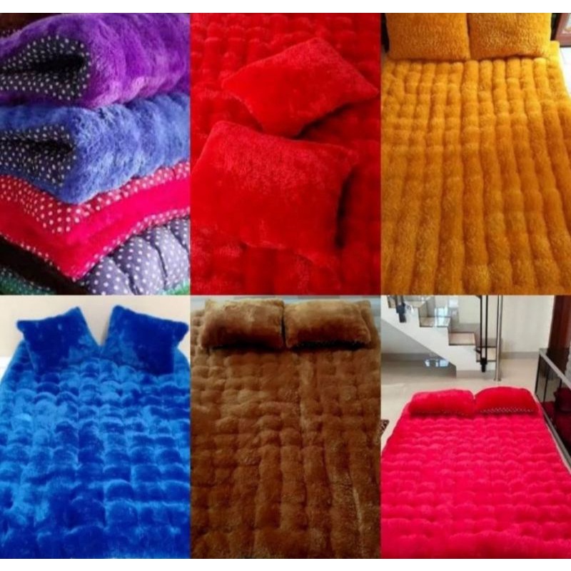 Kasur Lantai Rasfur/Bulu/Lipat Ukuran 140 x 10 x 200 cm  + 2 bantal