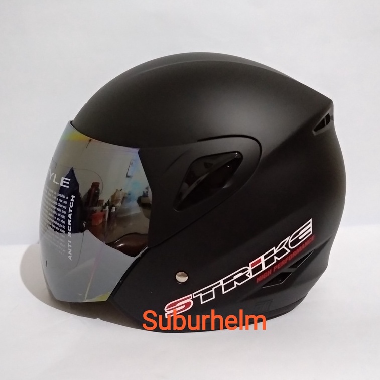 HELM  ASCA  STRIKE   SOLID  BLACK DOFF  DAN  GLOSSY  HALF FACE  SINGLE VISOR  SNI  HELM  MURAH