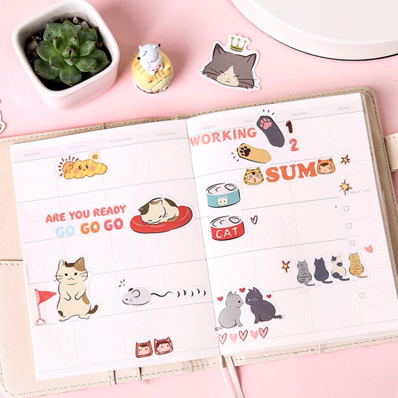 45pcs/set Candy Poetry Cat Diary Paper Sticker Creative Handbook DIY Decorative Sticker