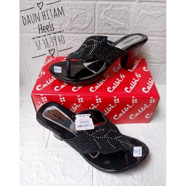 [PROMO TAHUN BARU] SANDAL WANITA CALBI HEELS / SANDAL PESTA-Daun hitam heels