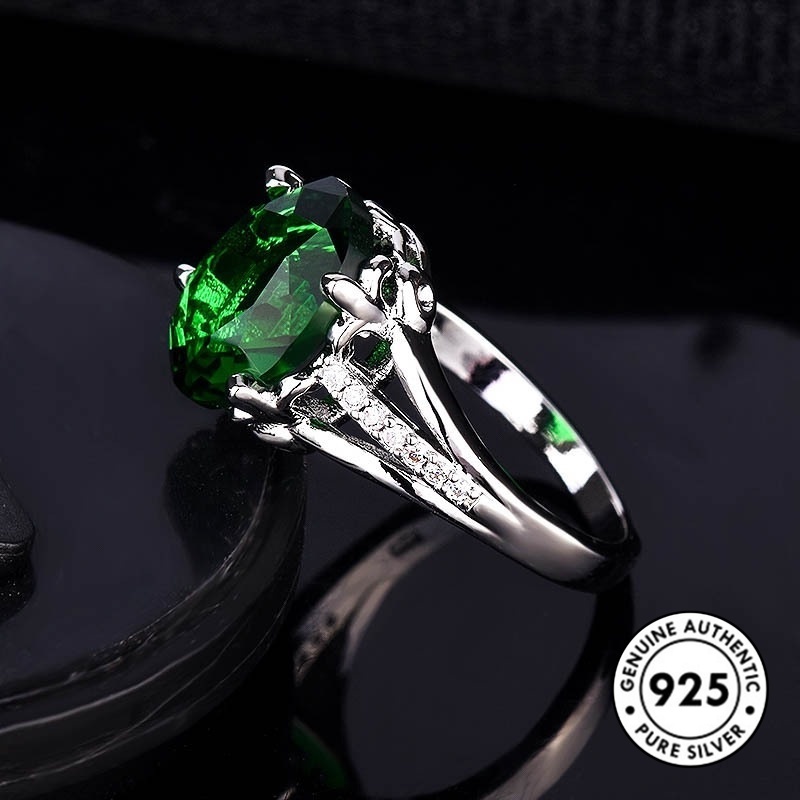 Cincin Bahan S925 Silver Emerald Gaya Elegan