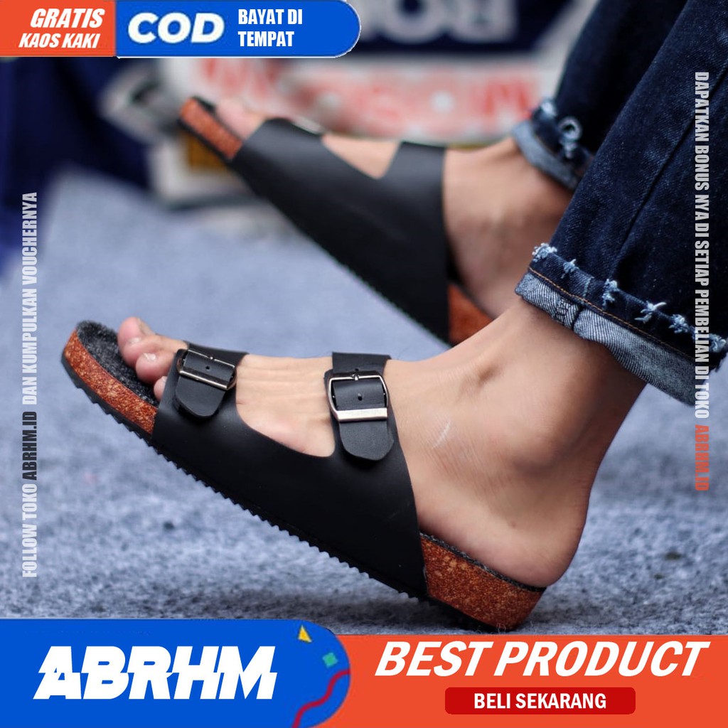 ABRHM x KENCI Sandal Slide Pria Sandal Slop Pria Kulit Pu Ori Distro Sendal Selop Cowok / Cowo Keren