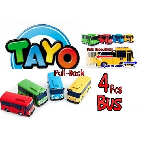 TAYO THE LITTLE BUS Mainan Anak Diecast Mobil Bus PULL BACK Isi 4 Pcs